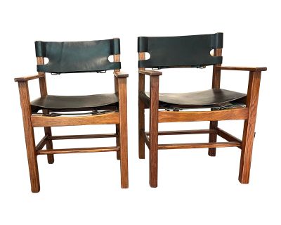 Mid 20th Century Danish Modern Leather and Rosewood Armchairs Pair