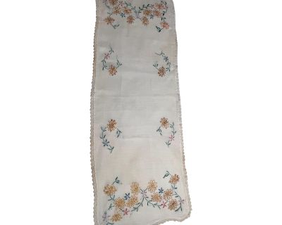 Vintage Hand Embroidered Floral Table Runner Embroidery Repair Project
