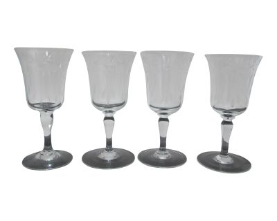 Vintage Etched Leaves & Berries Crystal 5" Wine Glass Set of 4