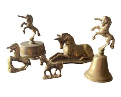 Vintage 1970s Brass Unicorn Collection - Set of 5
