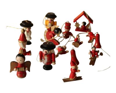 1970s Vintage - Traditional Handmade Wooden German Christmas Ornaments - Set of 15