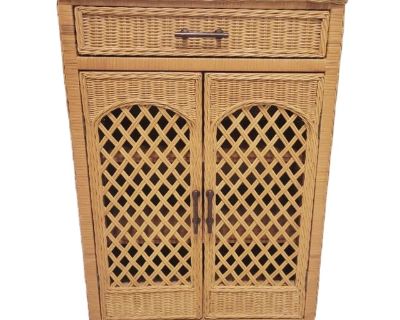 Natural Small Lattice Front Wicker Kitchen Bathroom 3 Shelf 1 Drawer Storage Cabinet