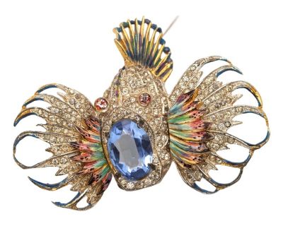 Coro Craft 1944 Sterling Enamel Rock Fish Brooch