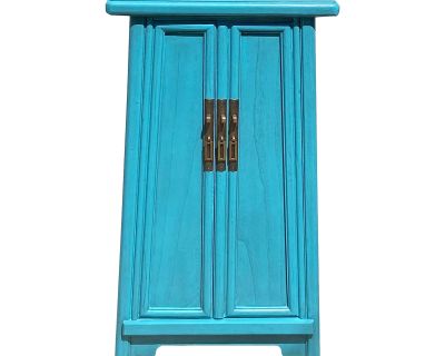 Chinese Oriental Pastel Blue Ming Style a Shape End Table Nightstand
