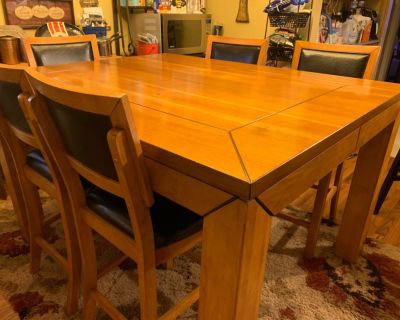 Wood counter high table with 6 chairs