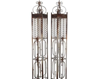 Early 21st Century Large Wrought Iron Painted Distressed Trellises - Set of 2