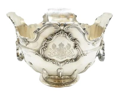 Antique Edwardian Sterling Silver Pedestal Bowl, Monteith Style, Royal Coat of Arms United Kingdom