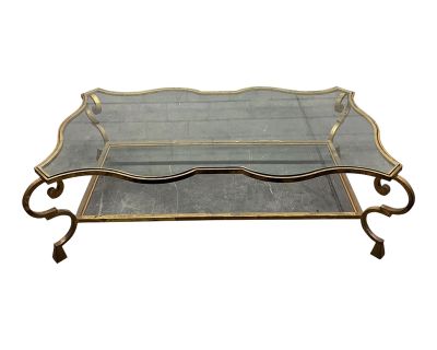 Vintage Gold Metal Frame Coffee Table With Glass Top