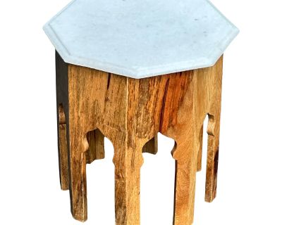 Jamie Young Atlas Side Table With White Marble Top, Morrocan Style