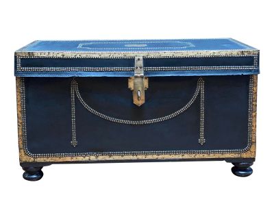19th Century Vintage Trade Large Leather & Brass Trunk