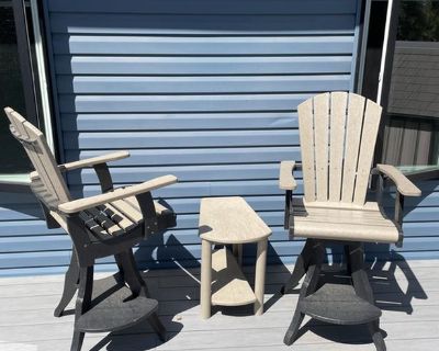 Composite high 'swivel rotating' deck chairs and table