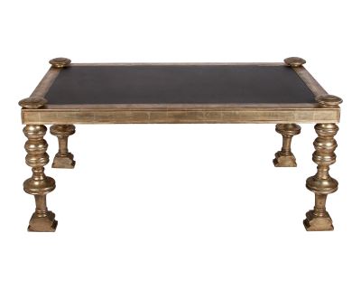 Late 20th Century Coffee Table with Inset Slate Top White Gold Frame by Quatrain