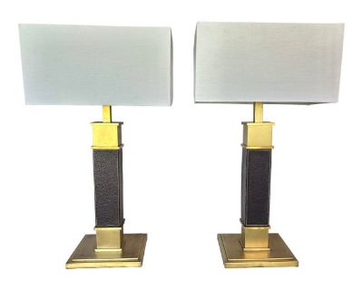 Mid 20th Century Brass and Leather Table Lamps - A Pair