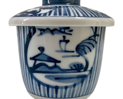 Vintage Porcelain Japanese Blue & White Covered Rice Bowl