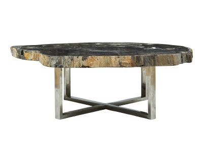 Relique Eliza Coffee Table, Polished Stainless Steel Base & Natural Dark Top