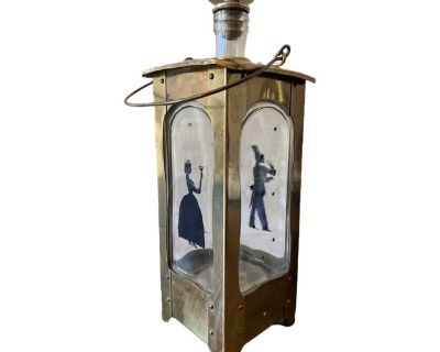 1950s Mid-Century Modern Large Metal and Glass Decanter Music Box “How Dry I Am”