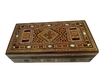 Vintage Inlaid Wood and Mother of Pearl Trinket Box
