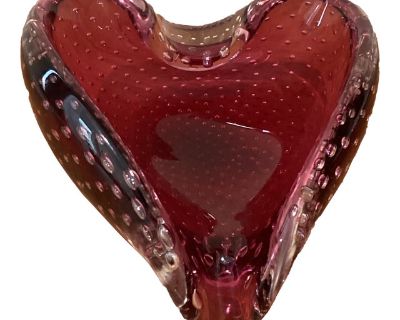 Vintage Murano Style Sommerso Heart Shaped Art Glass Bowl Italy Circa 1950's