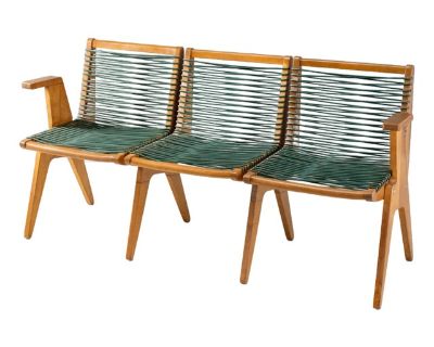 1950s Klaus Grabe 3-Seat Corded Bench