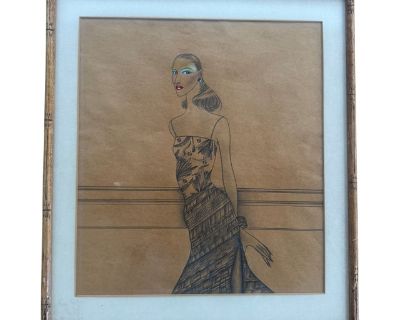 1970’s Framed Fashion Illustration in the Style of Halston