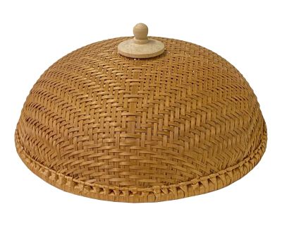 Asian Handmade Rustic Brown Rattan Round Accent Cover