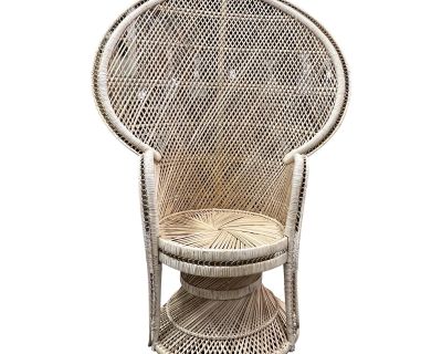 1970s Vintage Fan Back Peacock Chair Rattan and Wicker