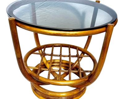 Mid 20th Century Boho Rattan Bamboo Round Side Table