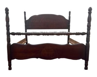 Vintage Carved Full Size Low Poster Bed Frame