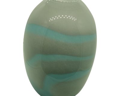 Mid 20th Century Murano Blown Glass Art Glass Swirl Vase Urn in Blue, Brown, and White