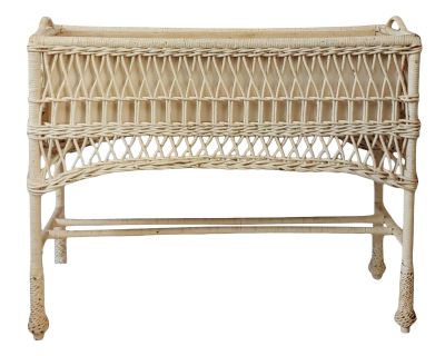 Antique Late 19th Century Bar Harbor Wicker Planter Plant Stand With Liner