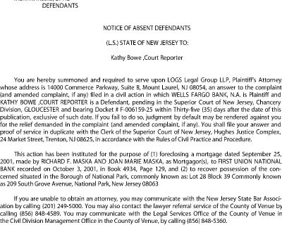 PUBLIC NOTICE SUPERIOR COURT OF NEW JERSEY CHANCERY DIVISION GLOUCESTER COUNTY Docket...