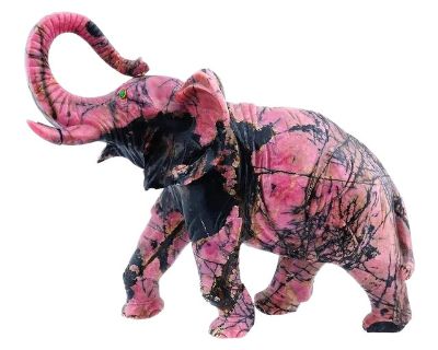 1990s Large Hand Carved Rhodonite Elephant Figurine Faberge Manner