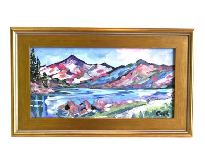 Impressionist Landscape Lake Painting Including the Antique Gold Frame