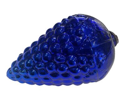 Large Vintage Cobalt Blue Glass Kugel Style Christmas Ornament With Brass Cap