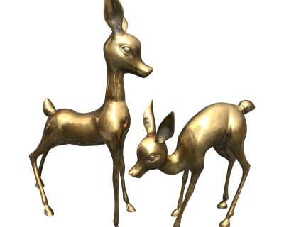 Reduced Extra Large 21" Mid-Century Brass ‘Bambi’ Deer Sculptures - Set of 2