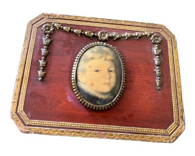 Late 19th Century Antique French Jewelry Box, Mademoiselle Grimpell With a Blue Ribbon
