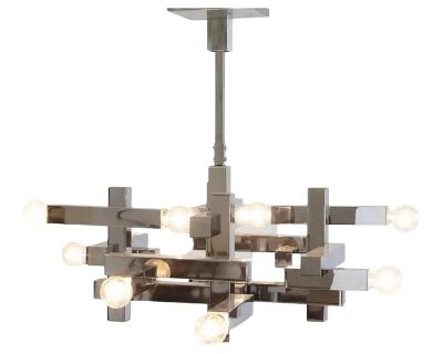 Gaetano Sciolari Mid Century Modern Cubist Geometric Chrome Chandelier