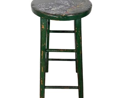 19th C. Hand Painted Bar Stool W/ Rooster