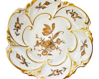 Vintage Jlmenau Graf Von Henneberg Porcelain Bowl – White & Gold, Made in East Germany, Model 5271