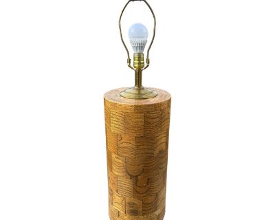 Mid Century Modern Large Oak Amter Craft Patchwork Lamp