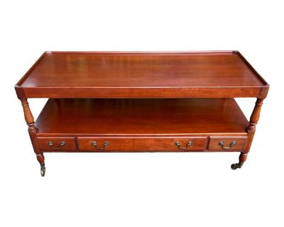 1950s Willett Wildwood Cherry Coffee Table on Brass Casters