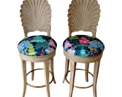 1970s Hollywood Regency Grotto Style Counter Stools - Set of 2