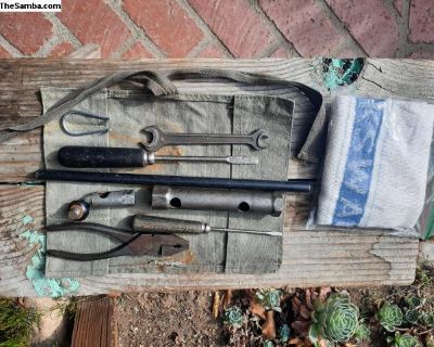 all original green canvas VW roll up tool kit