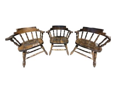 1970s Mid-Century Hale of Vermont Vintage Admiral's Armchairs Rock Maple Lumber - Set of 3