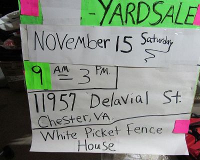 YARD SALE NOVEMBER 15 SATURDAY ( 9 to 3)