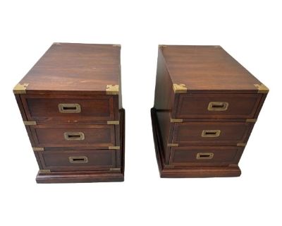 1950s Vintage Pair of Campaign Style Nightstands