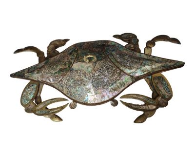 Vintage Mexican Crab Form Brass and Abalone Serving Dish
