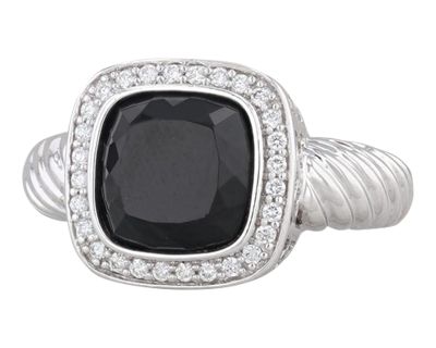 Onyx 0.15ctw Diamond Halo Ring 14k White Gold Size 7.75 Albert David Pearls Gems