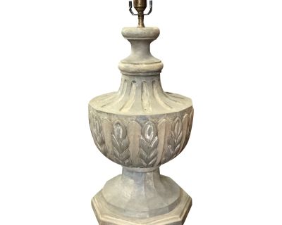 Light Grey Carved Wood Lamp