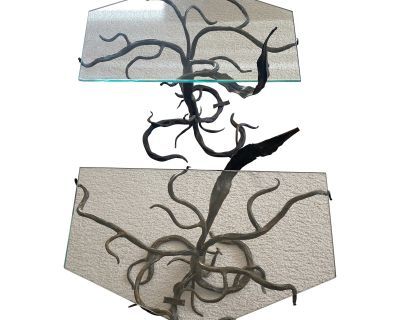 1960s Mid Century Modern Pair of Bertolanni Whimsical Wrought Iron Side Tables - a Pair